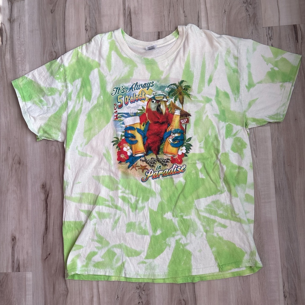 Green Tie-Dye 5 o clock  Parrot Graphic T-Shirt